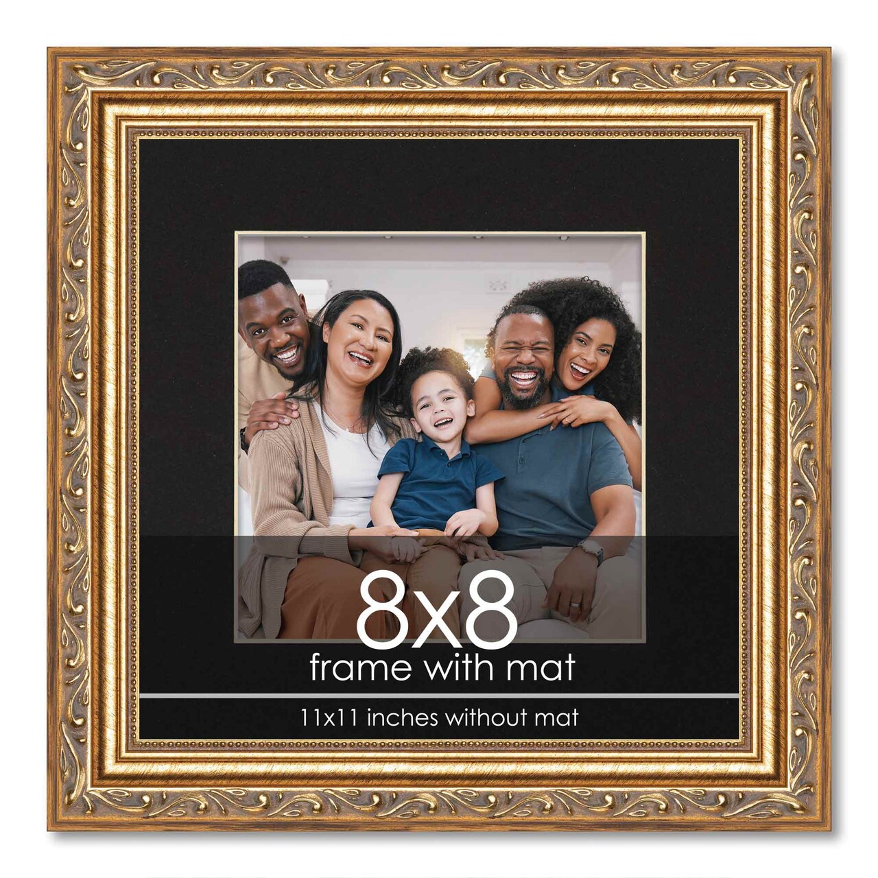 Antique Gold Frame with Black Photo Mat, UV Acrylic Front, Foam Board Backing, 60 Sizes Available